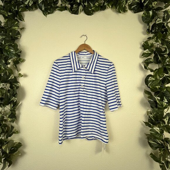 Rosetta Getty Half Sleeve Front Botton Polo Shirt Stripe Blue NWT Size XXL - Picture 1 of 9